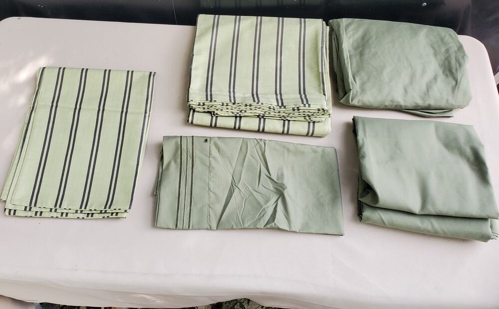 CGK Linens Twin XL Sheet Set Sage Green Striped Solid Polyester Bedding OEKO TEX